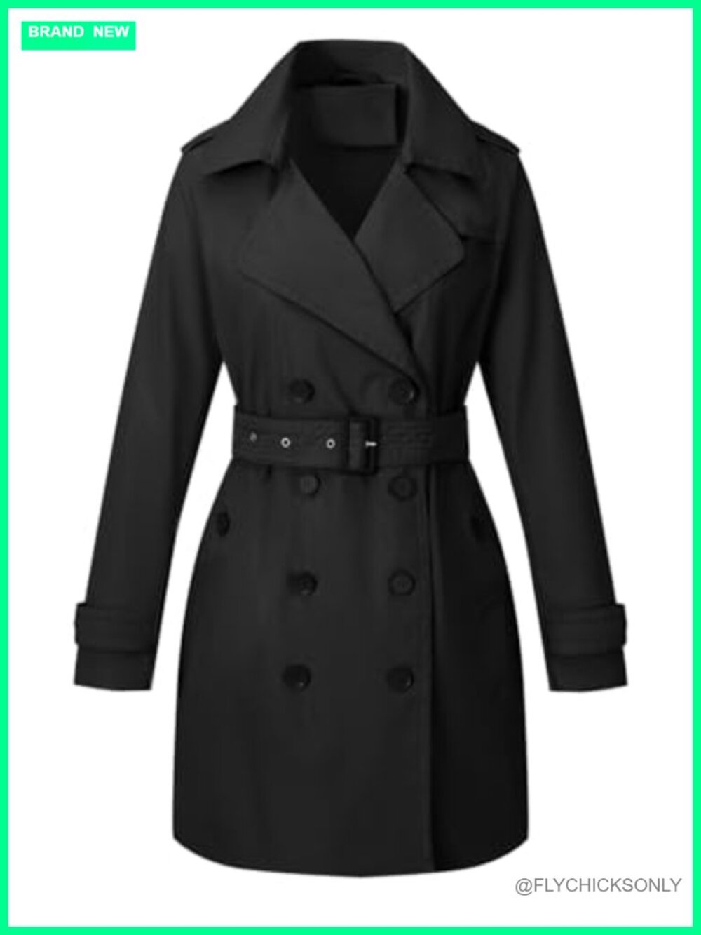 Double Breasted Crop Trench Coat Belted Long Sleeve Polyester